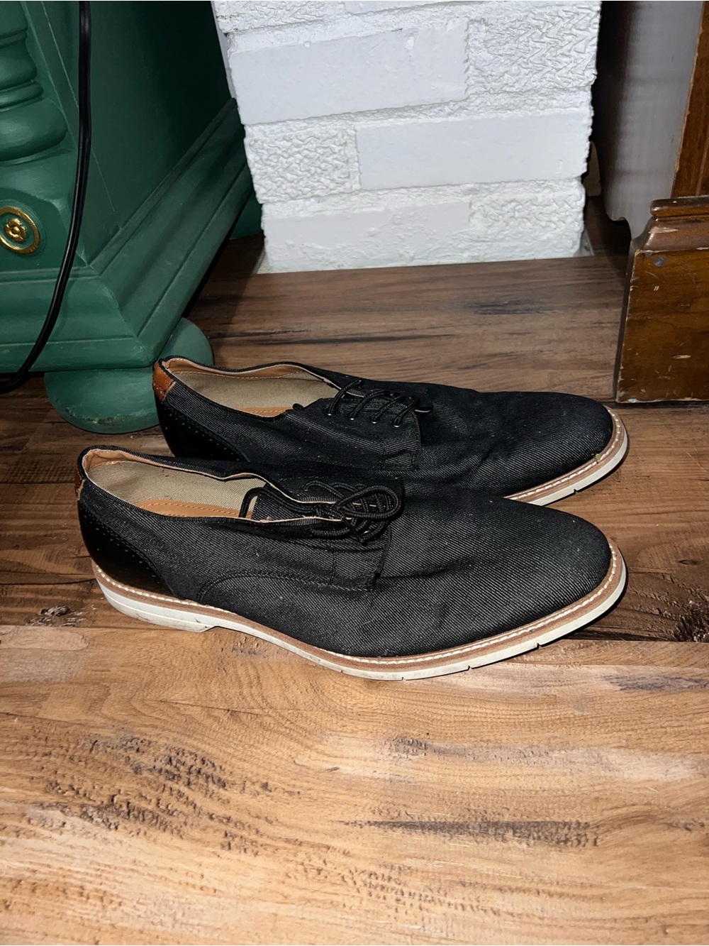 Elle Black Lace-Up Oxfords with Tan Heel Accent